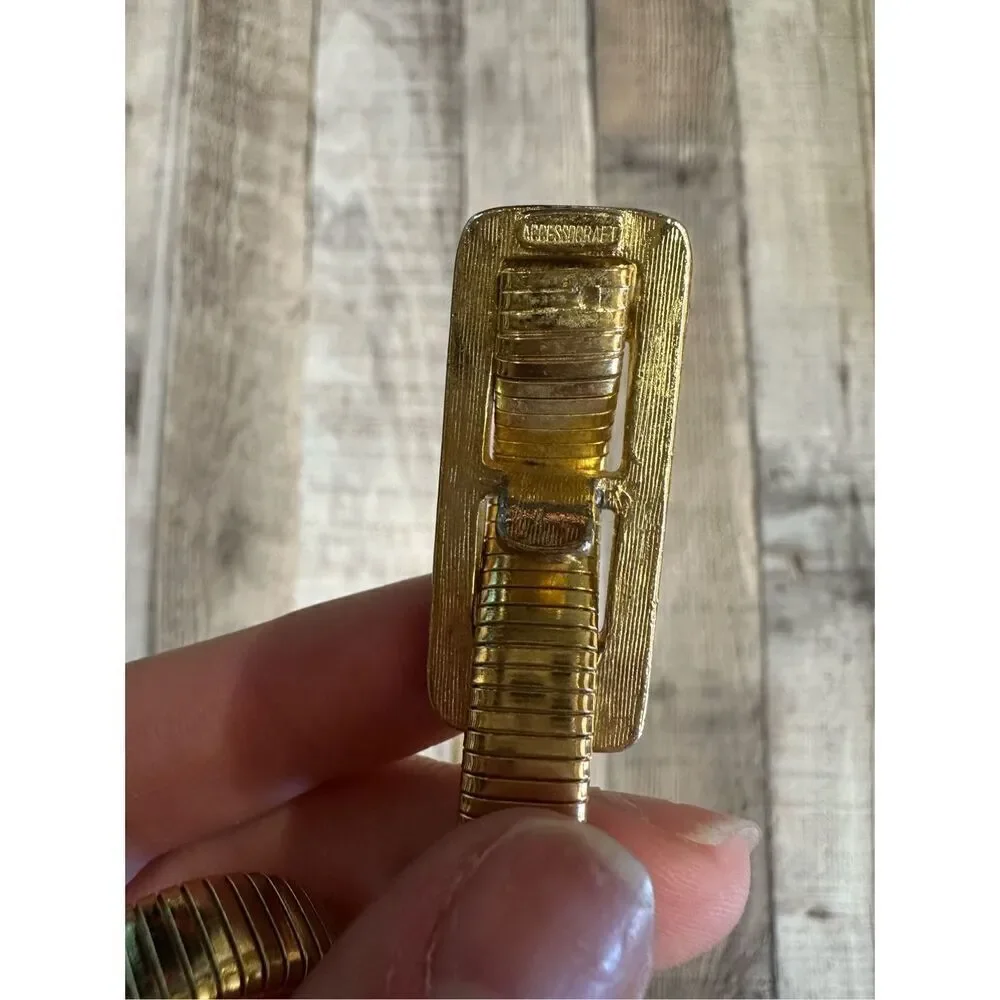 Vintage 80s Accessocraft NYC 24” Skinny Stretchy Gold Tone Glam Waist Belt
